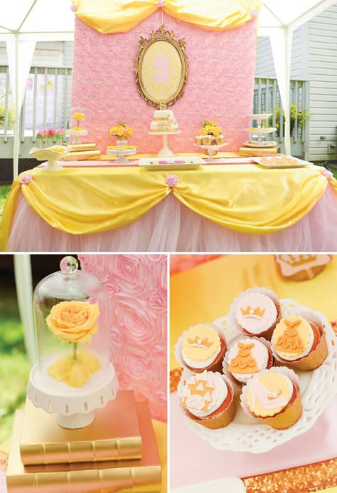 Belle Inspired Princess Tea Party Birthday {Be Our Guest!} // Hostess with the Mostess® Princess Belle Party, Princess Tea Party Birthday, Belle Birthday Party, Disney Parties, Beauty And Beast Birthday, Belle Birthday, Disney Princess Birthday Party, Beauty And The Beast Party, High Tea Party