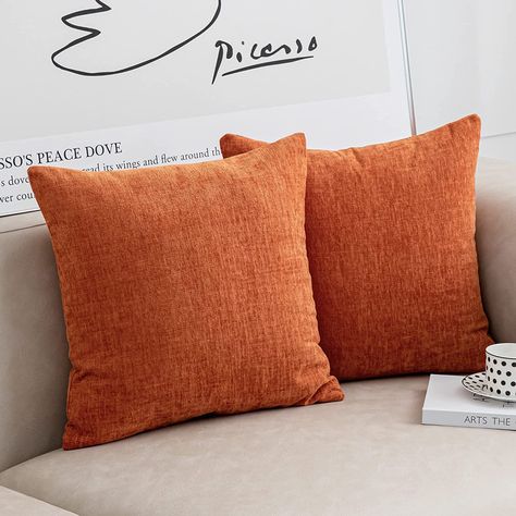 Amazon.com: Anickal Burnt Orange Pillow Covers 18x18 Inch Set of 2 Modern Farmhouse Rustic Decorative Throw Pillow Covers Square Cushion Case for Living Room Home Sofa Couch Decoration : Home & Kitchen Burnt Orange Pillows, Orange Pillow Covers, Thanksgiving Pillows, Fall Throw Pillows, Textured Throw Pillows, Couch Cushion Covers, Fall Pillow Cover, Couch Decor, Orange Pillows