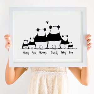 Panda Artwork, Family Artwork, Panda Family, Colourful Artwork, Panda Drawing, Bear Artwork, Personalized Housewarming Gifts, Family Drawing, Panda Art