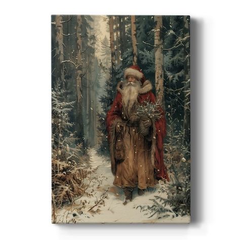 Christmas Holiday Art - Gallery Wrapped Canvas DCXXX - Bed Bath & Beyond - 41732511 Santa Paintings On Canvas, Santa Drawings, Santa Paintings, Stick Frame, Christmas Tree Canvas, Victorian Santa, Christmas Canvas Art, Santa Art, Winter Wall Art