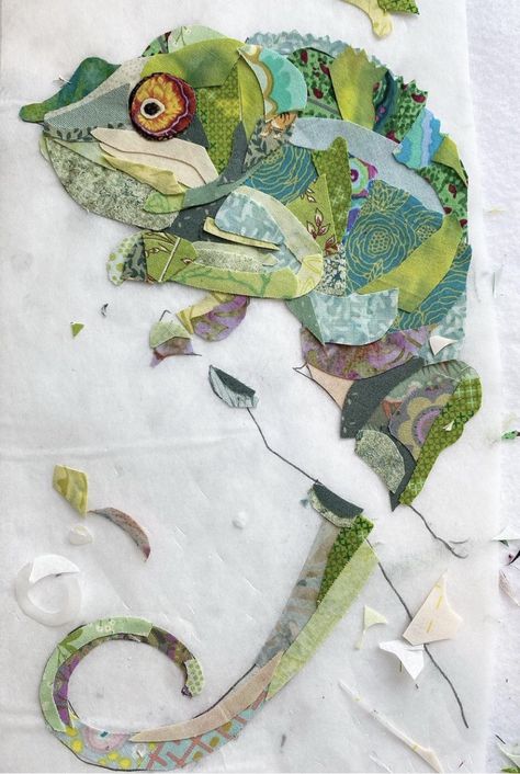 Cloth Collage Art Fabrics, Recycled Book Art, Fabric Scrap Art, Paper Collage Art Ideas Easy, Animal Textiles, Fabric Collage Art, Textile Art Projects, Fabric Art Diy, Fabric On Canvas