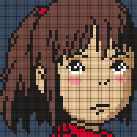 Chihiro / Sen From Spirited Away Perler Bead Pattern / Bead Sprite Ghibli Pattern, Grille Pixel Art, Chihiro Ogino, Bead Studio, Halloween Cross Stitch Patterns, Pixel Art Templates, Perler Art, Pattern Maker, Pixel Crochet