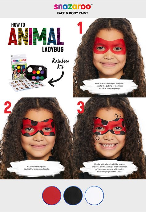 Ladybug Makeup For Kids, Easy Face Painting Kids, Face Paint Ladybug, Ladybug Halloween Makeup, How To Face Paint Step By Step, Ladybug Face Painting, Kids Vampire Makeup, Step By Step Face Painting, Ladybug Makeup