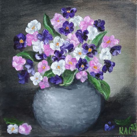 Painting Violets, Unique Still Life, White Violets, Violet Painting, Still Life Vase, Spring Purple, Oil Painting Still Life, Very Nice Pic, Floral Oil Paintings