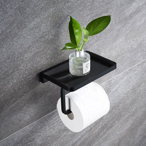 Wood Shower Mat, Matte Black Bathroom Accessories, Toilet Paper Holder With Shelf, Black Bathtub, Black Bath Mat, Black Toilet Paper Holder, Black Toilet Paper, Black Bathroom Accessories, Black Toilet