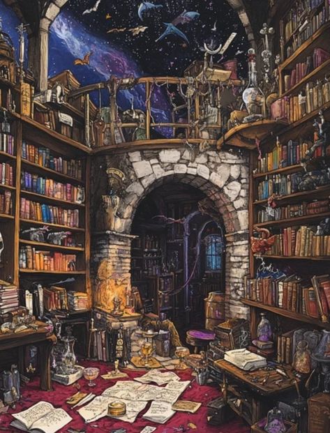 Secret Room Fantasy Art, Dnd Shop Art, Potion Shop Art, Wizards Library, Fantasy Basement, Dungeon Basement, Dungeons And Dragons Room, Wizards Tower, Dnd Npc Art