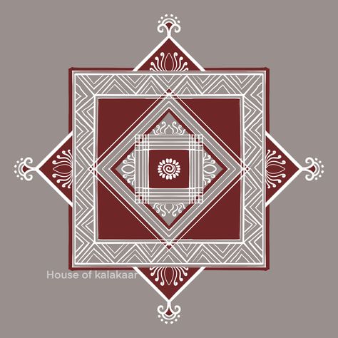 Rangoli Designs Geometrical, Mandana Rajasthani Art Easy Designs, Mandana Rajasthani Art, Mandna Art, Rajasthani Mandana, Kolam Dots, Worli Painting, Indian Wall Art, Alpona Design