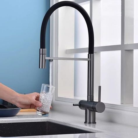 ZYCDP 3 Way Kitchen Faucet with Pull Down Sprayer, 360 Swivel, Double Outlet, 3 in 1 Kitchen Faucet with Water Filter Spout, Gun Gray - Amazon.com Swivel Faucet, Pull Down Sink Faucet, Kitchen Sink With Water Filter Faucet, Water Filter Faucet, Universal 1080° Swivel Robotic Arm Swivel Extension Faucet Aerator, Tropical Houses, Water Filter, Kitchen Faucet, Outlet