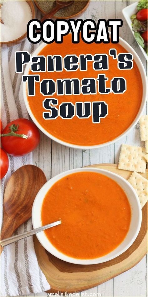 Panera Bread's Tomato Soup is a beloved comfort food that's perfect 
for any season. This creamy and flavorful soup is packed with the rich 
taste of tomatoes, herbs, and spices. With this copycat recipe, you can 
recreate the magic of Panera's tomato soup right in your own kitchen.
This recipe captures the essence of Panera's tomato soup, with its 
velvety texture and bold flavor. Copycat Panera Tomato Soup, Panera Soup Recipes Copycat, Panera Copycat Recipes, Panera Bread Recipes, Panera Tomato Soup Recipe, Creamy Potato Leek Soup, Best Tomato Soup, Tomato Basil Soup Recipe, Fresh Tomato Soup