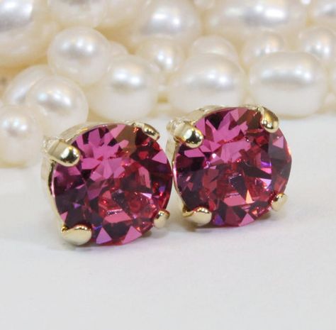 Pink Studs Pink Swarovski Crystal Post Earrings Rose Pink Wedding Single stone Gold Pink 8mm Studs P Rose Pink Wedding, Stone Earrings Studs, Pink Studs, Pink Swarovski, Single Stone, Stone Studs, Wedding Jewelry Earrings, Stone Gold, Green Earrings