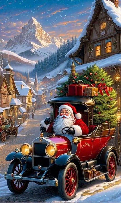 Winter Christmas Scenes, Merry Christmas Pictures, Christmas Scenery, Christmas Artwork, Gems Art, Holiday Printables, Old Christmas, Santa Clause, Christmas Memory