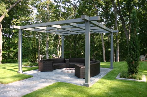 Grey pergola Grey Pergola, Modern Pergola Designs, Patio Trellis, Pergola Curtains, Cheap Pergola, Pergola Swing, Pergola Ideas, Contemporary Patio, Pergola Lighting