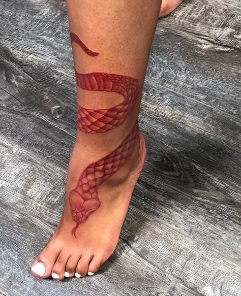 Under But Tattoos For Women, Red Snake Arm Tattoo, Snake Ankle Tattoo, Cute Foot Tattoos, My Status, Dragon Tattoo For Women, Neck Tattoos Women, Foot Tattoos For Women, Tattoos For Black Skin