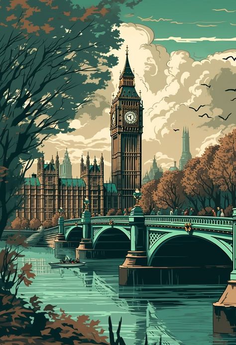 London Animated Wallpaper, Clock Tower Drawing, London Art Drawing, England Illustration, London Clock Tower, Tower Illustration, London Clock, 1080p Anime Wallpaper, Human Spirit