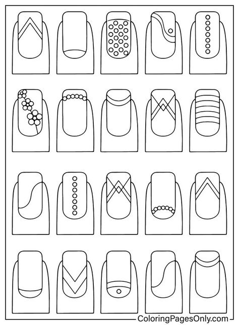 Nail Art Designs Practice Sheet, Printable Nail Art Templates Free, Free Printable Acrylic Nail Practice Sheet, Nail Stencil Designs, Nail Outline Drawing, Nail Art Drawing Sketch, Free Printable Nail Art Practice Sheet, Nail Art Practice Template, Nail Template Free Printable