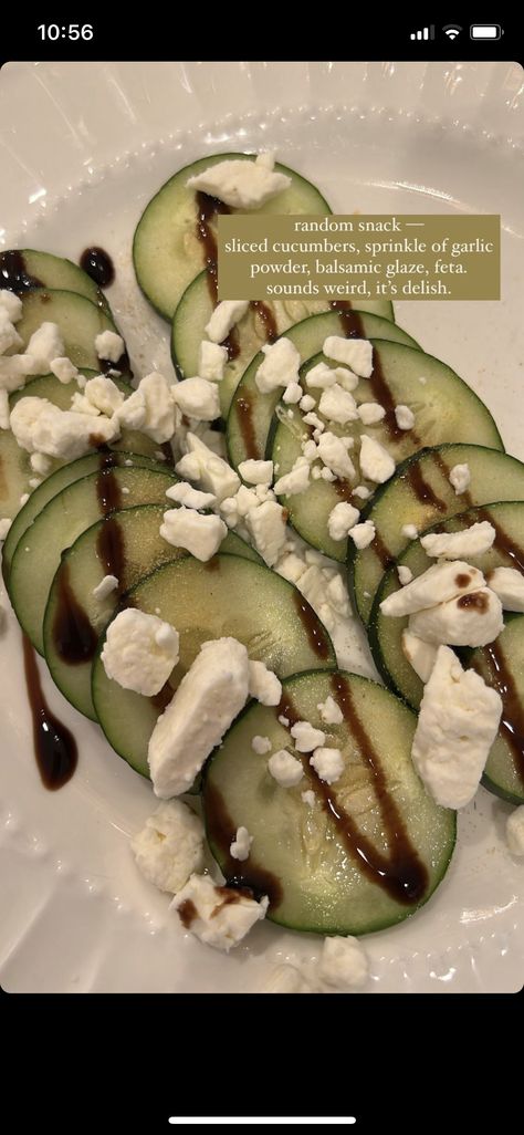 Cucumber Snack, Cucumber Snacks, Balsamic Glaze, Garlic Powder, Pickles, Feta, Cucumber, Zucchini, Garlic