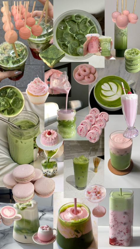 strawberry matcha :p Barista Recipe, Strawberry Matcha, Matcha Drink, Pretty Drinks, Cute Desserts, Green And Pink, Food Obsession, Interesting Food Recipes, Bubble Tea