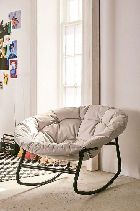 Basic Rocking Papasan Chair: Replace your old chair with this Basic Rocking Papasan Chair ($79). Wooden Office Chair, Smart Tiles, Quirky Decor, Room Stuff, Quirky Home Decor, Papasan Chair, Diy Chair, Comfy Chairs, Outfits Winter