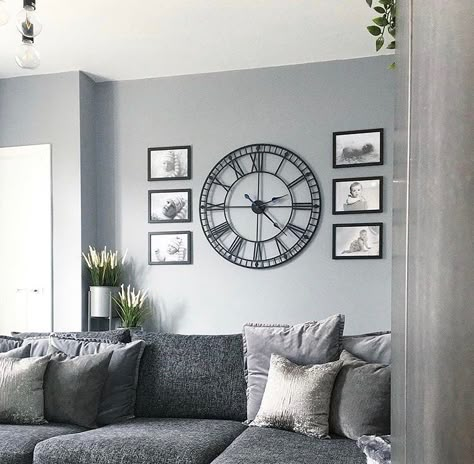 Large Clock Wall Decor Living Rooms Above Couch, Picture Wall With Clock In Middle, Dining Room Clock Wall Decor, Big Clock Wall Decor, Large Clock Wall Decor Living Rooms, Farmhouse Clock Wall Decor Living Room, Living Room Wall Clock Decor Ideas, Large Clock Wall Decor, Clock In Living Room