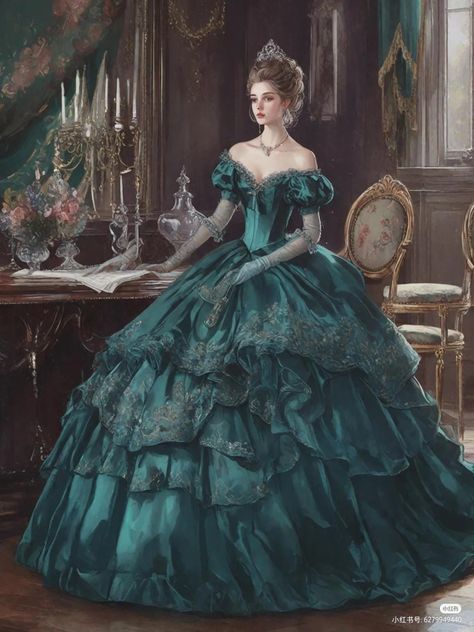 Royalty Dress Aesthetic, Royal Dress Aesthetic, Victorian Princess Dress, Royalty Dresses, Victorian Era Dresses, Royalty Dress, Fairytale Fashion, Old Fashion Dresses, Fashion Sketches Dresses