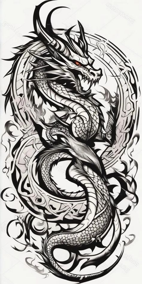 Wolf Dragon Tattoo, Flying Phoenix Tattoo, Black Dragon Tattoo, Dragon Tattoo Drawing, Dragon Tattoo Ideas, Like A Tattoo, Dragon Tattoo Art, Symbol Of Wealth, Wolf Tattoo Sleeve