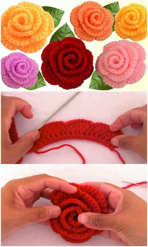 Crochet Rose Pattern, Crochet Roses, Crochet Flowers Easy, Knitting For Beginners Blanket, Crochet Flowers Free Pattern, Beginner Knitting Projects, Crochet Plant, Crocheted Flowers, Start Knitting