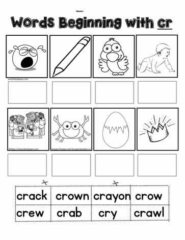 Cut n Paste for cr Blends Cr Words Worksheet, Cr Blends Worksheets, K3 Activities, Phonics Blends Worksheets, Blend Sounds, Phonics Printables, Blends Activities, Phonics Blends, Blends Worksheets