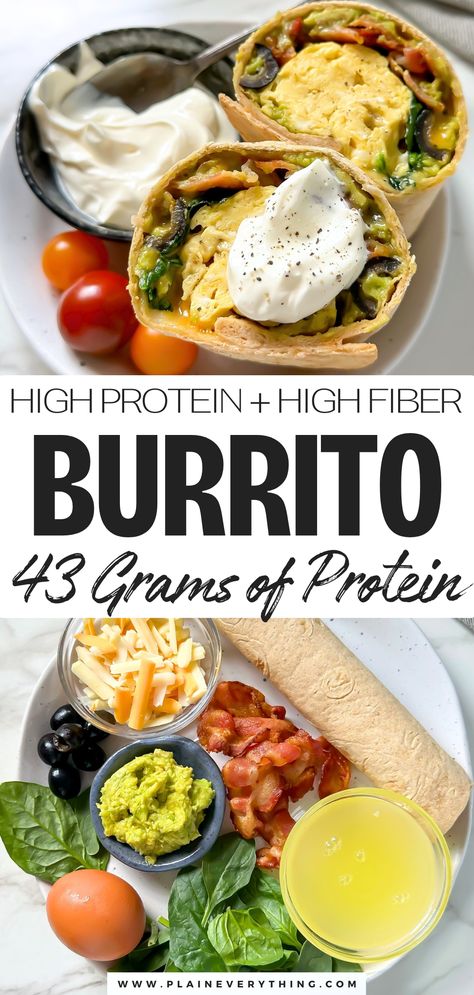 High Protein Breakfast Burrito Recipe High Protein Burrito, Protein Burrito, High Protein Breakfast Burrito, Protein Breakfast Burrito, High Fibre Lunches, Protein Snacks For Kids, Breakfast Burrito Recipe, Healthy Breakfast Burrito, Healthy High Protein Breakfast