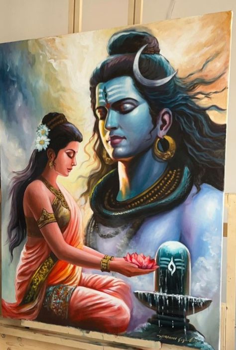 Indian Mythology Paintings, Shiv Bhagwan Drawing, Shri Ram Painting On Canvas, Saraswati Canvas Painting, Shiv Painting Lord Shiva Canvas, Watercolor God Painting, Shiva Parvati Painting Canvas, Lord Krishna Canvas Painting, God Canvas Painting Ideas