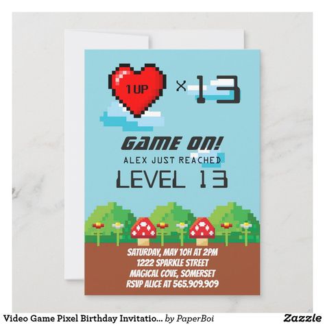 Retro Video Game Party, Birthday Invitations Zazzle, Video Game Shop, Video Games Birthday, Video Game Party, Retro Video, Retro Birthday, Art Invitation, Boy Birthday Invitations