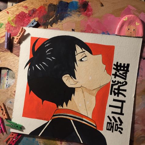 Kageyama Painting, Haikyuu Canvas Painting, Haikyu Painting, Kageyama Tobio Drawing, Anime Drawing Haikyuu, Manga Watercolor Anime Art, Anime Drawing Watercolor, Haikyuu Watercolor, Haikyuu Painting