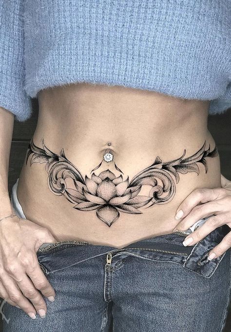 Cute Belly Tattoos, Belly Tattoo Ideas, Belly Tattoos For Women, Lower Stomach Tattoos For Women, Belly Button Tattoos, Lower Belly Tattoos, Abdomen Tattoo, Ad Tattoo, Belly Button Tattoo