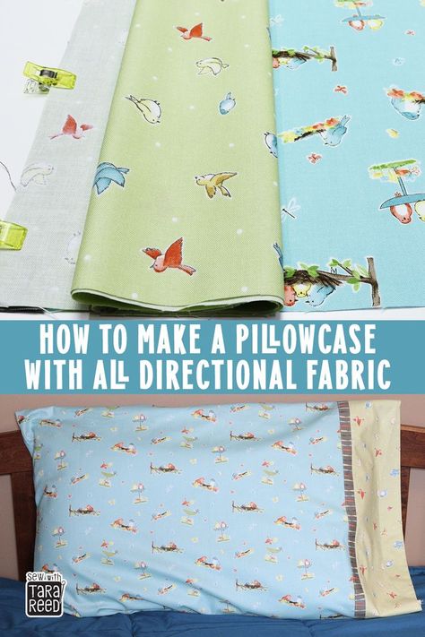 How To Sew A Pillowcase With Directional Fabric Sew A Pillowcase, Burrito Pillowcase, Pillow Cases Tutorials, Sewing Projects Free, Custom Pillow Cases, Pillowcase Pattern, Riley Blake, Riley Blake Designs, How To Sew