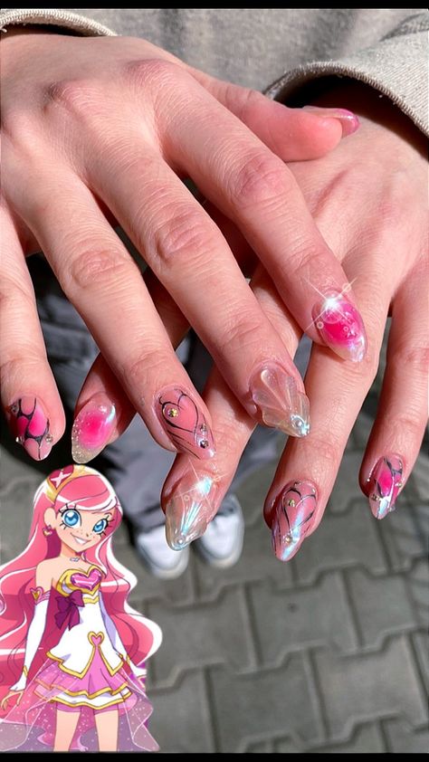 Thxxx to💖Liza - nail artist💖 check out her work @3.03place IG | y2k sparkly nails inspired by ✨Iris from Lolirock✨| Iris Nails, Nails Inspired, Fake Nails Designs, Girly Acrylic Nails, Soft Nails, Sparkly Nails, Neon Nails, Nail Artist, Fake Nails