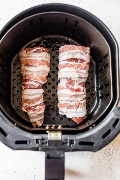 Bacon In Air Fryer, Skinnytaste Chicken, Airfryer Food, Chicken Wrapped In Bacon, Bacon Wrapped Tenderloin, Bacon Wrapped Recipes, Juiciest Chicken, Smashed Sweet Potatoes, Bacon Wrapped Chicken Breast