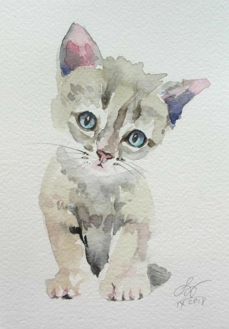 Cute Nursery, Cat Artwork, Watercolor Cat, Cat Wall Art, Arte Inspo, Baby First Birthday, Cat Painting, Watercolor Animals, Watercolor Artwork