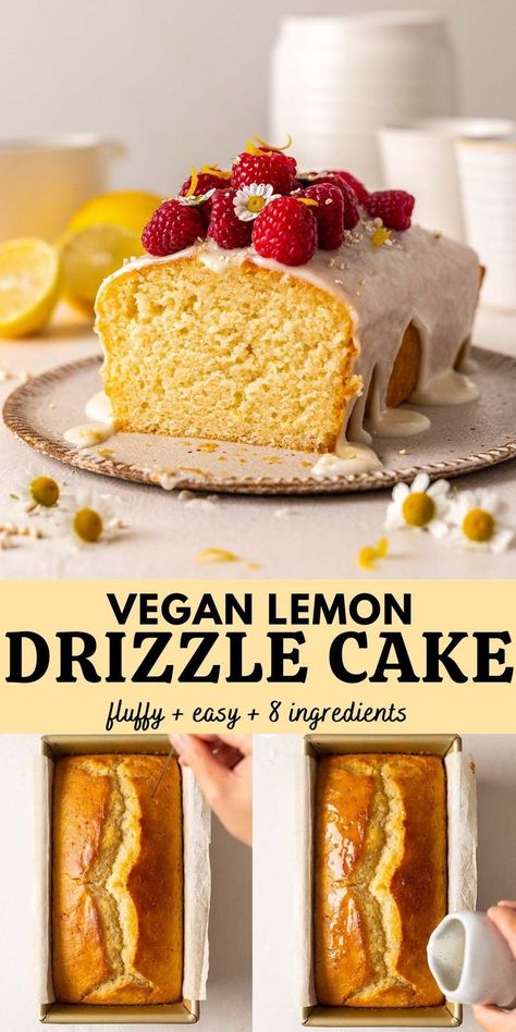 Vegan Spring Dessert, Vegan Lemon Desserts, Vegan Lemon Drizzle Cake, Vegan Healing, Vegan Lemon Cake, Lemon Cake Easy, Fluffy Light, Lemon Drizzle Cake, Vegan Baking Recipes