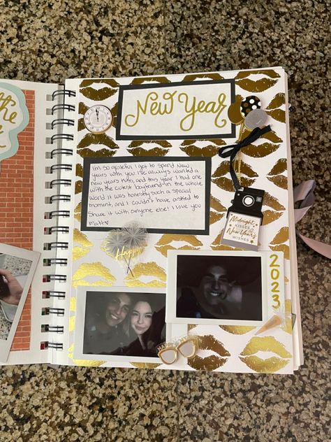 Valentines Scrapbook For Boyfriend, One Year Journal Boyfriend Ideas, Scrapbook Design Ideas For Boyfriend, 1st Year Book Boyfriend, Scrapbook Ideas New Year, 1year Anniversary Boyfriend Scrapbook, 3 Year Anniversary Scrapbook, Scrapbook Pages For Couples, Valentines Scrapbook Page