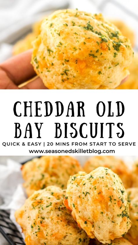 Quick & Easy Cheddar Old Bay Biscuits, as the name suggest these copycat Red Lobster biscuits are ready from start to serve in just 20 minutes - quick, easy, and irresistible! They are a delicious biscuit bundle of buttery, cheesy and garlicky goodness; a definite crowd pleaser that friends and family will enjoy! Serve as a side dish or appetizer. Quick Biscuit Recipe, Cheesy Garlic Biscuits, Garlic Cheddar Biscuits, Red Lobster Cheddar Bay Biscuits, Garlic Cheddar, Cheesy Biscuit, Cheddar Bay Biscuits, Cheddar Biscuits, Cheese Biscuits