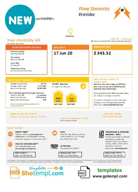 # electric fare universal multipurpose utility bill template Bill Template, Account Verification, Utility Bill, Bank Statement, Document Templates, Easy Reading, Electricity Bill, Online Accounting, Word Template