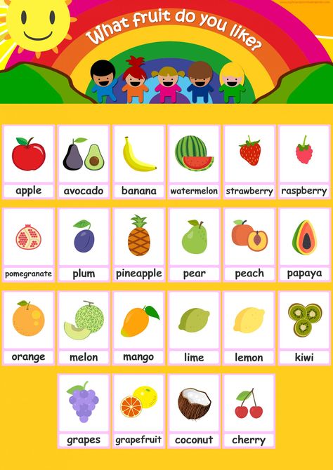 Fruit Flashcards For Kids! Fruits Worksheets For Kids, Fruits Flashcards For Kids, Name Of Fruits, Verb Flashcards, Fruit For Kids, Fruits Flashcards, Educational Posters For Kids, Preschool Charts, Word Flashcards