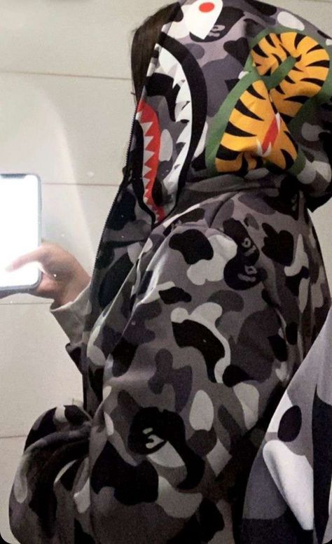 Black Bape Hoodie, Bape Jacket, Bape Outfits, Bape Hoodie, Shark Hoodie, Outfit Korean, Cute Preppy Outfits, Girl Problems, Hoodie Outfit