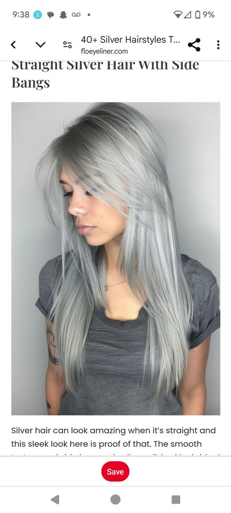 Silver Long Hair, Side Bangs, Layered Hair, Silver Hair, Bangs, Long Hair Styles, Hair