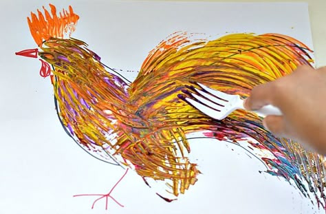 Chinese New Year Kids, Rooster Craft, Animal Art Projects, Painting Kids, Chinese New Year Crafts, Rooster Art, Homeschool Art, Kindergarten Art, Art Activities For Kids