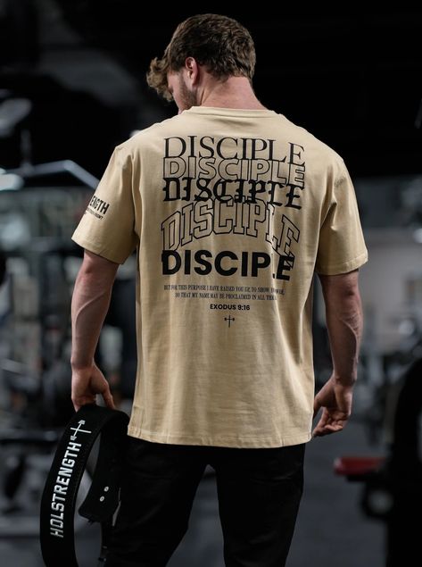 Tan Disciple Oversized Tee in a relaxed, oversized fit. 
Available in sizes XS-2XL. 
#disciple #tee #oversized . #T_Shirt_Design_Christian #Gym_Shirt_Design #Simple_T_Shirt_Design #Trendy_Tshirt_Designs Shirt Design Christian, Church Tshirt Designs Ideas, Gym Tshirt Design, Church Shirt Designs, John 19 30, Christian Clothing Men, Christian Wear, Christian Workout, Christian Fitness