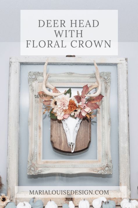 Girly Deer Mount, Doe Skull Decor, Deer Skull Decor Living Room Farmhouse, Deer Skull Decor Living Room, European Mount Decor, Deer Mounts In Living Room Farmhouse, Deer Skull Mount Ideas, Decorating With Deer Mounts, European Deer Mount Ideas