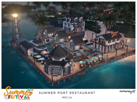 The Sims Resource - Summer Port Restaurant No CC Lot Sims 4 Lots Restaurant, Sims 4 Cc Lots, Sims 4 Sulani, Sims 4 Lots, Ts4 Lots, Sims 4 Restaurant, The Sims 4 Lots, Sims 4 Build, Sims 4 Game