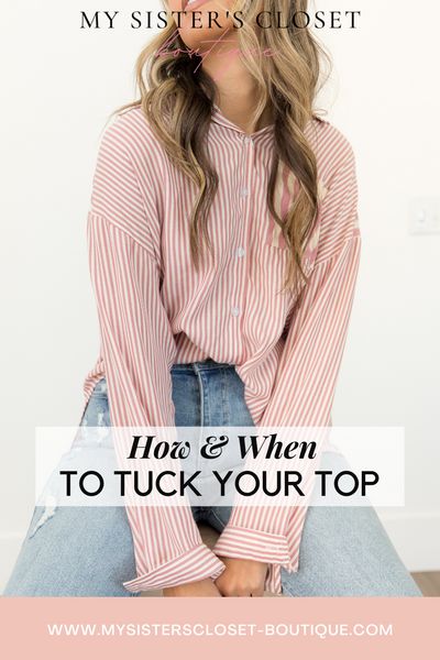 Here are easy tips for how and when to tuck your top for a woman's outfit! There are many ways you can tuck a tee, and this guide will help you decide if you should do a front tuck, how to do a full tuck, and when to let your top just be! Tuck In Tee Shirt, Partial Tucked In Shirt, How To Tuck In Shirt Women, Front Tuck Shirt, Tucked In Shirt Outfit, Front Tuck, Shirt Tucked In, Dressy Blouse, Shirt Outfit