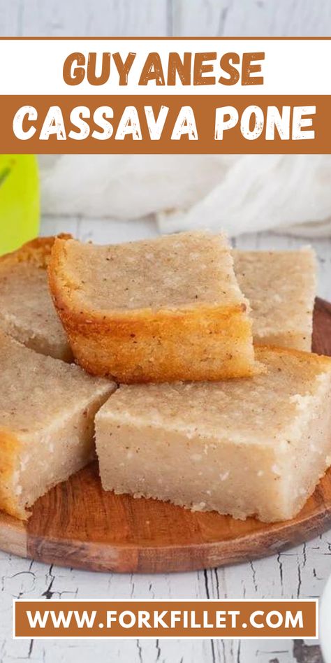 Are you looking for a new and cozy dessert? Try this Guyanese Cassava Pone Recipe! #GuyaneseCassavaPone #Recipe Cassava Pone Recipe, Cassava Pone, Yuca Recipes, Cassava Recipe, Trinidadian Recipes, Guyanese Recipes, Filipino Food Dessert, Trinidad Recipes, Cheesecake Bites Recipe