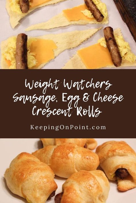 Weight Watchers Sausage, Egg & Cheese Crescent Rolls - this is one of my most popular recipes! Egg And Cheese Crescent Rolls, Weight Watchers Menu, Weight Watchers Meals Dinner, Weight Watchers Meal Plans, Cheese Crescent Rolls, Weight Watchers Snacks, Weight Watchers Recipes Desserts, Weight Watchers Breakfast, Egg Cheese